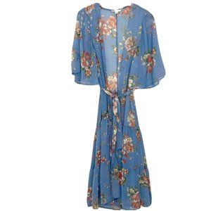 Bathing Suit Cover Up American Eagle Floral Print Chiffon Swim Kimono Blue